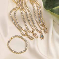 Delicate tennis chain diamond boy girl pendant copper necklace bracelet set