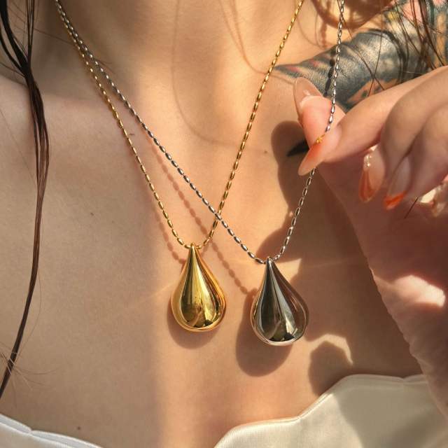 18KG chunky waterdrop pendant stainless steel pendant necklace