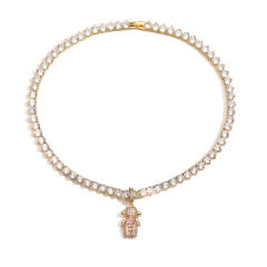 Delicate tennis chain diamond boy girl pendant copper necklace bracelet set