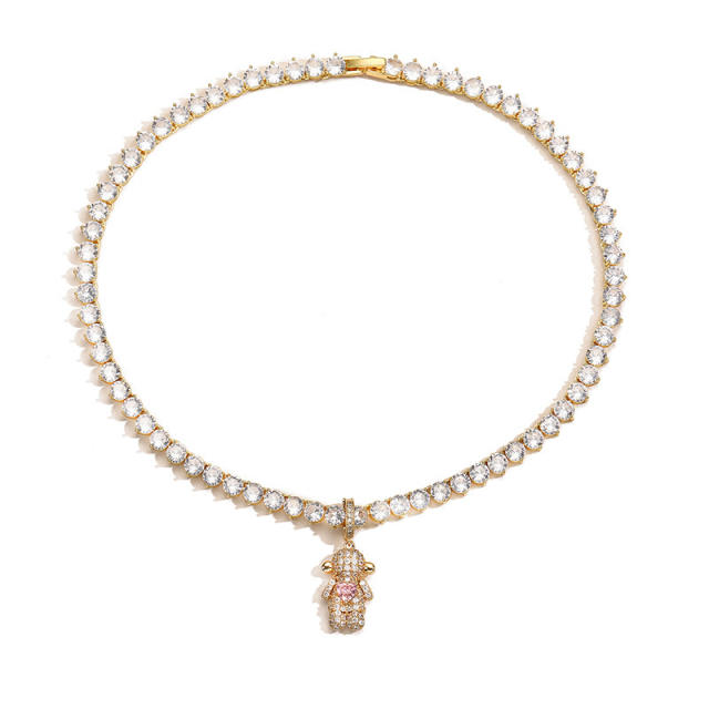 Delicate tennis chain diamond boy girl pendant copper necklace bracelet set