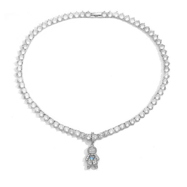 Delicate tennis chain diamond boy girl pendant copper necklace bracelet set