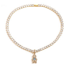 Delicate tennis chain diamond boy girl pendant copper necklace bracelet set