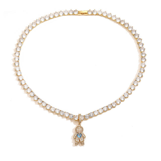 Delicate tennis chain diamond boy girl pendant copper necklace bracelet set
