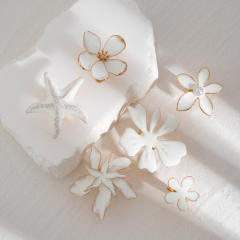 Boho white color flower starfish chunky finger rings collection