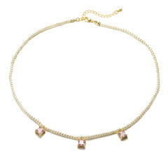 Elegant colorful crystal pearl beaded choker necklace gold plated copper necklace
