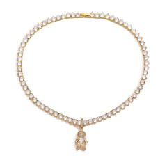 Delicate tennis chain diamond boy girl pendant copper necklace bracelet set