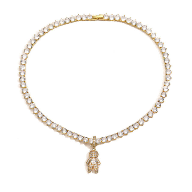 Delicate tennis chain diamond boy girl pendant copper necklace bracelet set