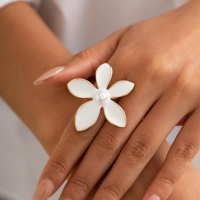 Boho white color flower starfish chunky finger rings collection