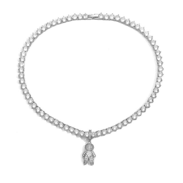 Delicate tennis chain diamond boy girl pendant copper necklace bracelet set