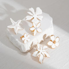 Boho white color flower starfish chunky finger rings collection