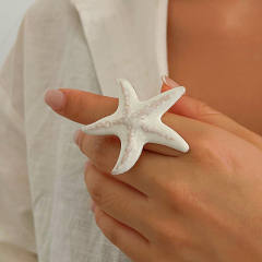 Boho white color flower starfish chunky finger rings collection