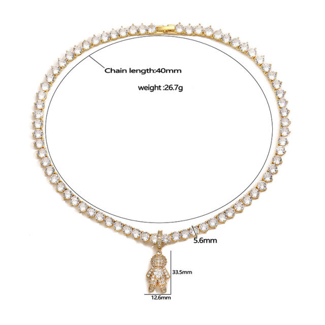 Delicate tennis chain diamond boy girl pendant copper necklace bracelet set