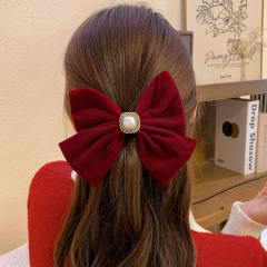 Elegant sqaure pearl velvet bow french barrette hair clips