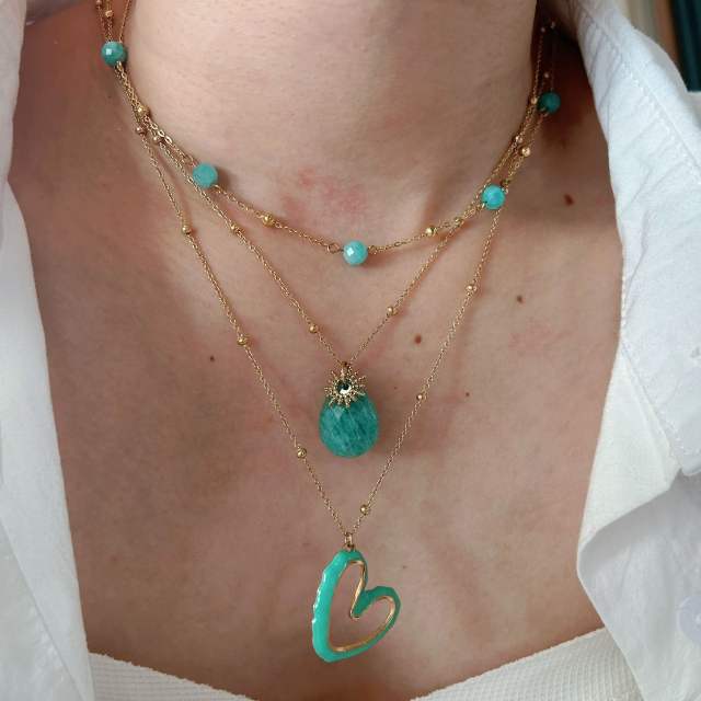 Natural stone bead green color stainless steel necklace collection