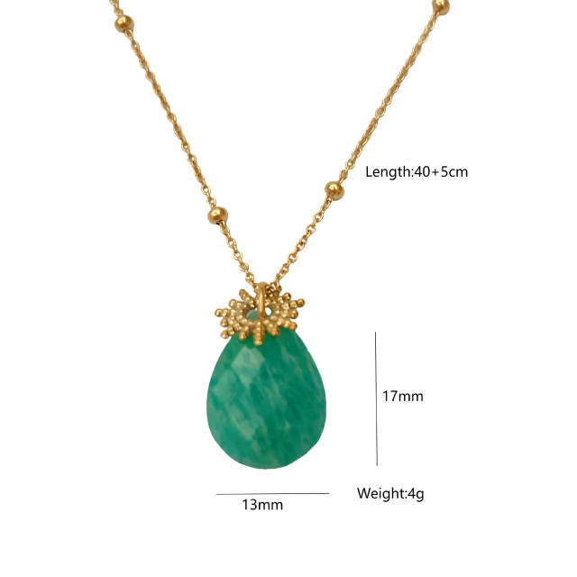 Natural stone bead green color stainless steel necklace collection