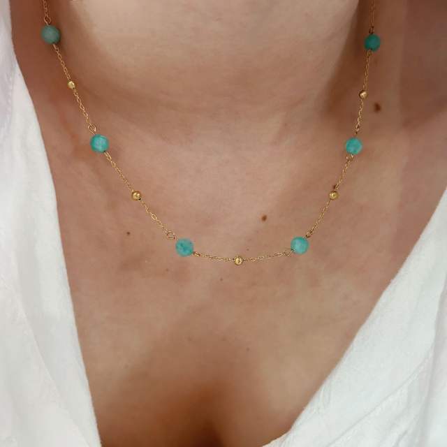 Natural stone bead green color stainless steel necklace collection