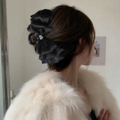 Large size plain satin bow thick hair hair claw clips