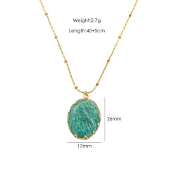 Fresh green color natural stone pendant stainless steel necklace collection