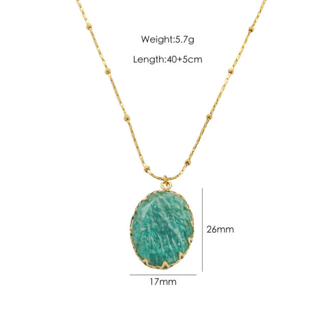 Fresh green color natural stone pendant stainless steel necklace collection