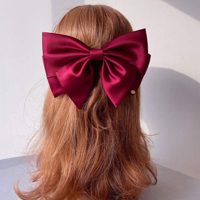 Elegant red black satin bow french barrette hair clips