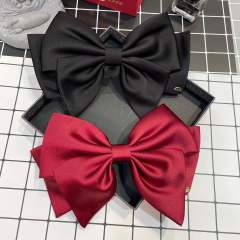 Elegant red black satin bow french barrette hair clips