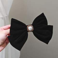 Elegant sqaure pearl velvet bow french barrette hair clips