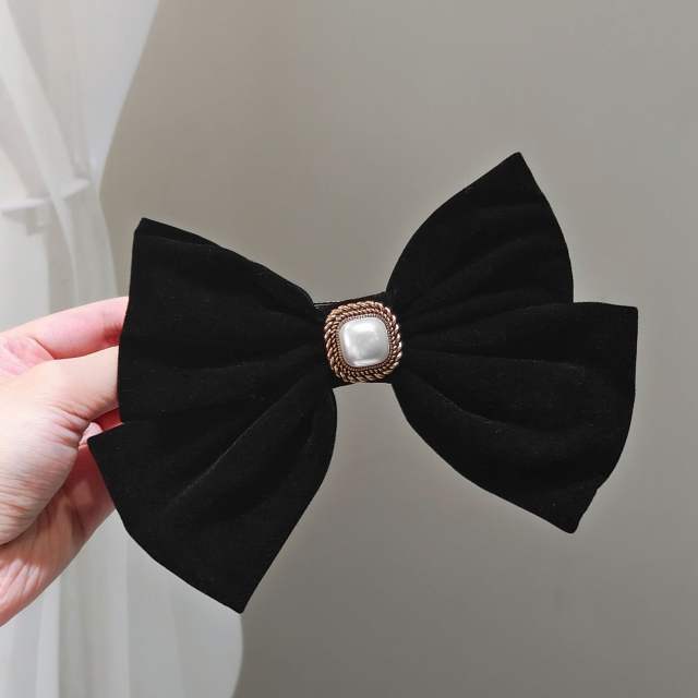 Elegant sqaure pearl velvet bow french barrette hair clips
