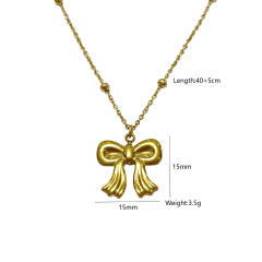 Dainty bow cross pendant stainless steel necklace
