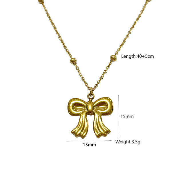 Dainty bow cross pendant stainless steel necklace