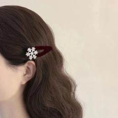 Winter velvet diamond snowflake bow hair clips snap hair clips