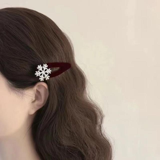 Winter velvet diamond snowflake bow hair clips snap hair clips
