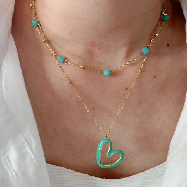 Natural stone bead green color stainless steel necklace collection