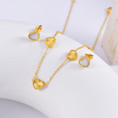 Elegant mother shell heart dainty stainless steel necklace set
