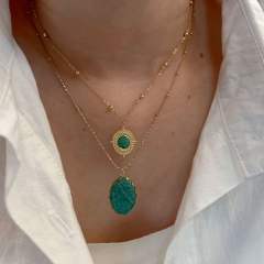 Fresh green color natural stone pendant stainless steel necklace collection