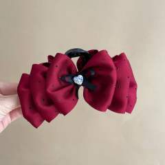 Large size plain satin bow thick hair hair claw clips