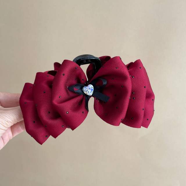 Large size plain satin bow thick hair hair claw clips