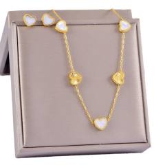 Elegant mother shell heart dainty stainless steel necklace set