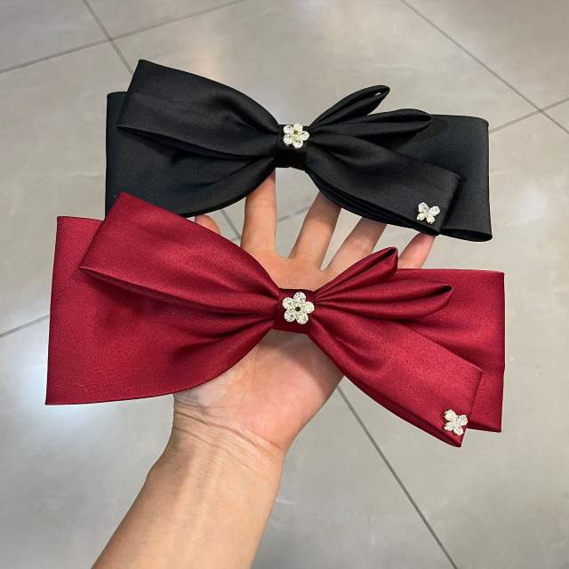 Oversize satin bow rhinestone french barrette hair clips