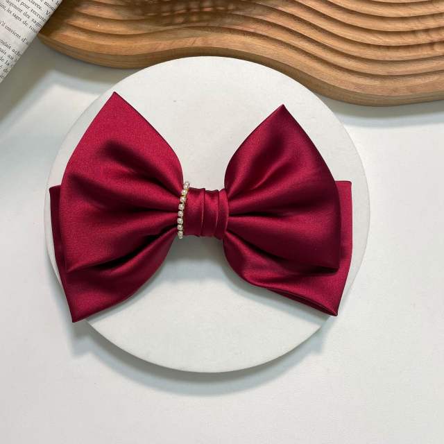 Elegant plain color satin bow french barrette hair clips