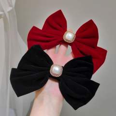 Elegant sqaure pearl velvet bow french barrette hair clips