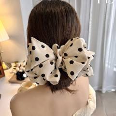 Elegant polka dots big size bow french barrette hair clips