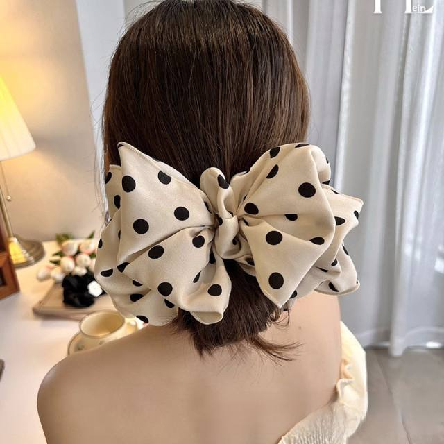 Elegant polka dots big size bow french barrette hair clips