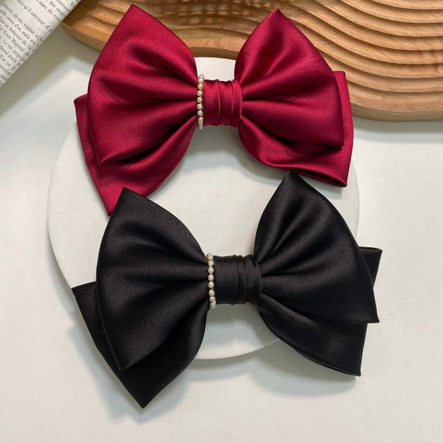 Elegant plain color satin bow french barrette hair clips