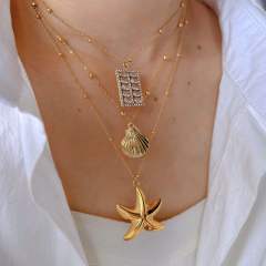 Hot ocean series shell starfish pendant stainless steel dainty necklace