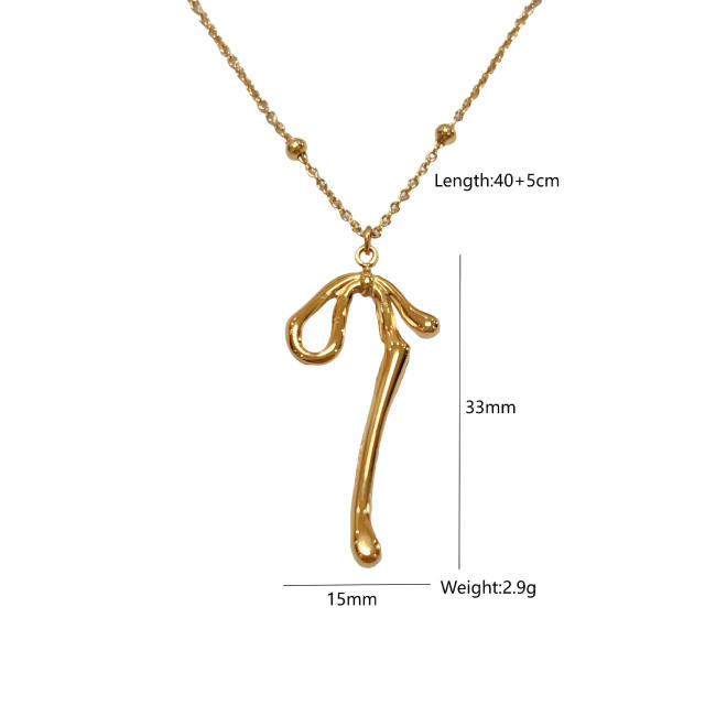 Dainty bow cross pendant stainless steel necklace