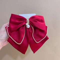 Elegant diamond two layer satin bow french barrette hair clips