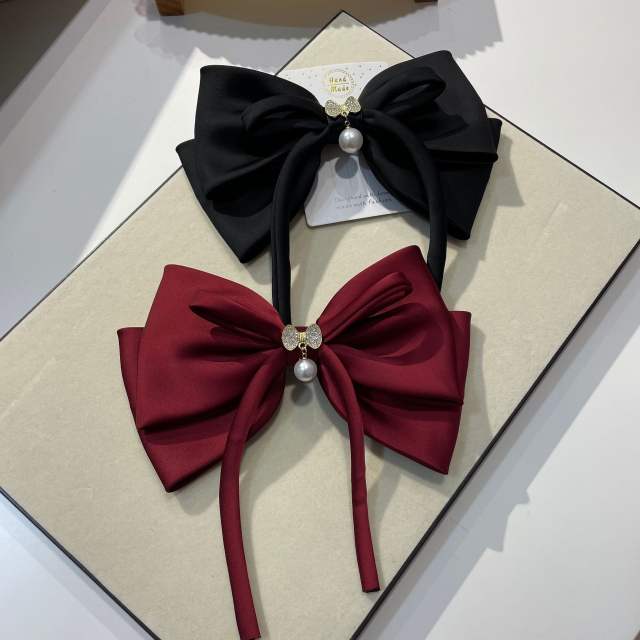Elegant plain satin bow french barrette hair clips