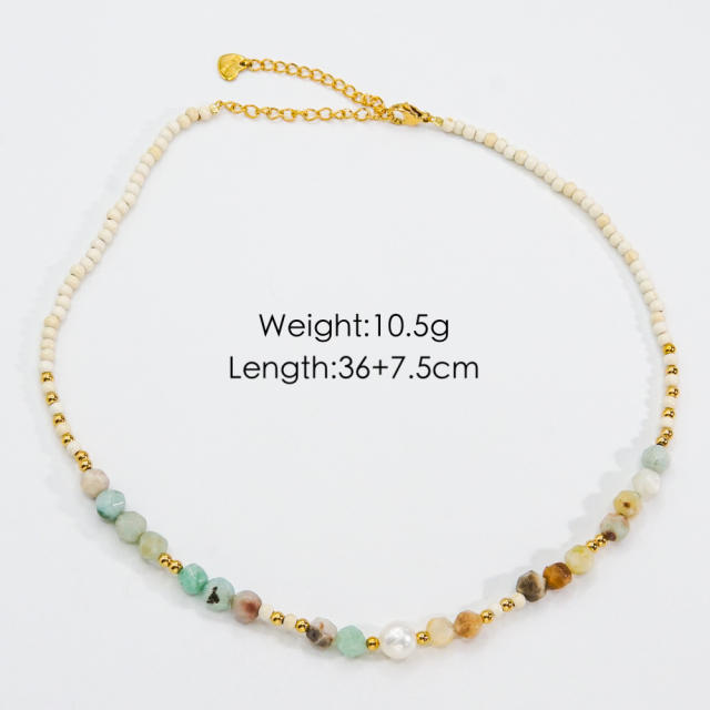 Vintage natural stone bead stainless steel necklace collection