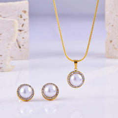 Elegant easy match turquoise pearl stone stainless steel necklace set