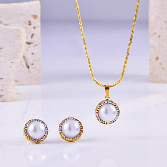 Elegant easy match turquoise pearl stone stainless steel necklace set